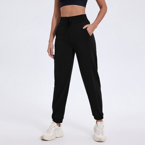 High waist loose cuffed sports casual pants with split sides for running and fitness trousers and yoga wear